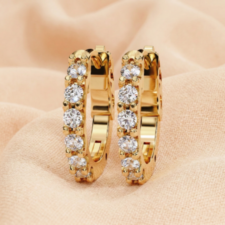 Luminous Orbit – Gold Hoop Earrings with Lab-Grown Diamond Row