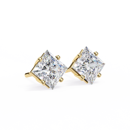 Geometric Harmony – Gold Stud Earrings with Princess Cut Lab-Grown Diamonds
