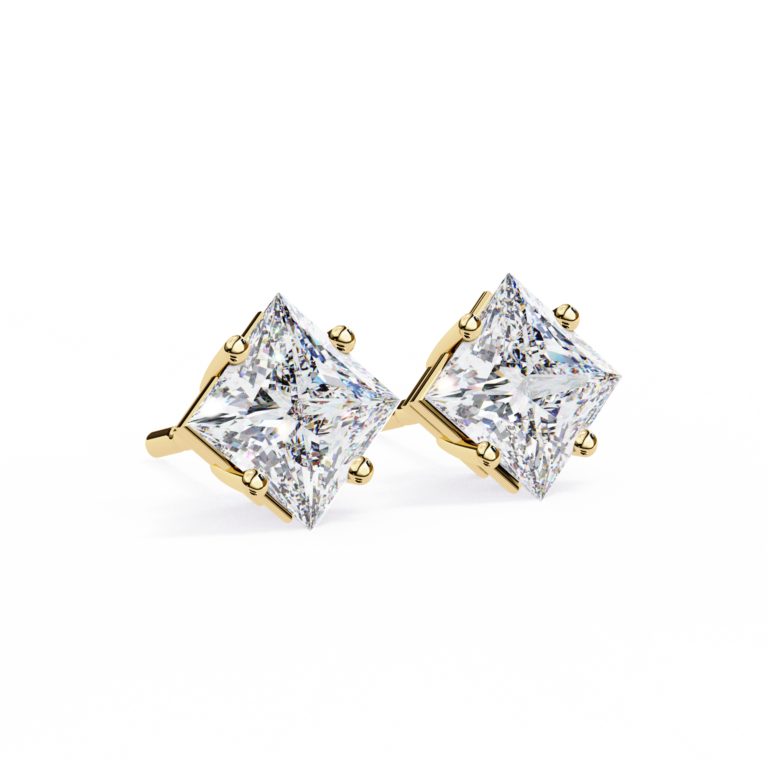 Geometric Harmony – Gold Stud Earrings with Princess Cut Lab-Grown Diamonds