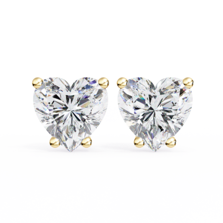 Amour Solitaire – Yellow Gold Studs with Heart Lab-Grown Diamonds