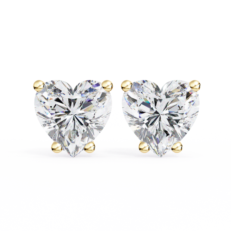 Amour Solitaire – Yellow Gold Studs with Heart Lab-Grown Diamonds