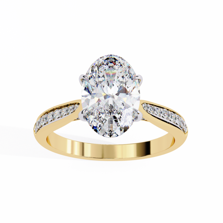 Eternal Voyage – Yellow Gold Ring with Oval Lab-Grown Diamond and Pavé Accents
