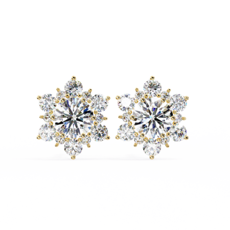 Stellar Bloom – Yellow Gold Studs with Lab-Grown Diamond Floral Cluster