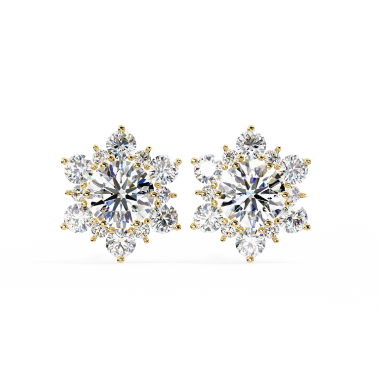 Stellar Bloom – Yellow Gold Studs with Lab-Grown Diamond Floral Cluster