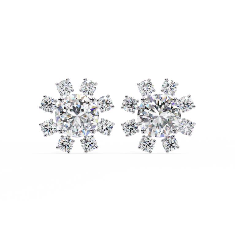 The Aurora Bloom – Yellow Gold Studs with Lab-Grown Diamond Floral Cluster