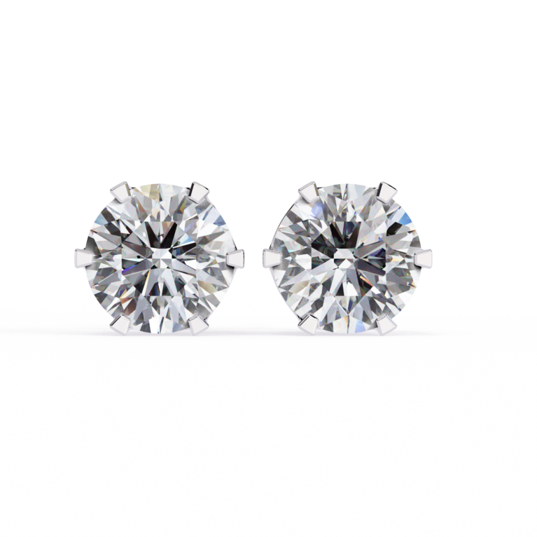 Regal Coronet – Yellow Gold Solitaire Studs with Six-Prong Lab-Grown Diamonds