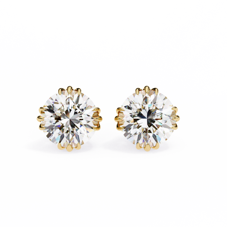 Solar Embrace – Gold Studs with 12-Prong Round Lab-Grown Diamonds