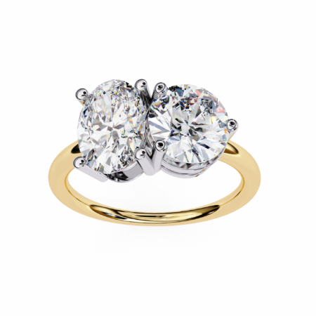 Destiny’s Duet – Yellow Gold Toi et Moi Ring with Oval and Round LGD
