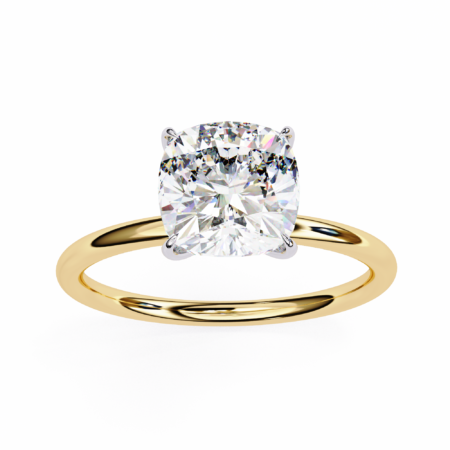Velvet Dawn – Yellow Gold Solitaire Ring with Cushion Lab-Grown Diamond