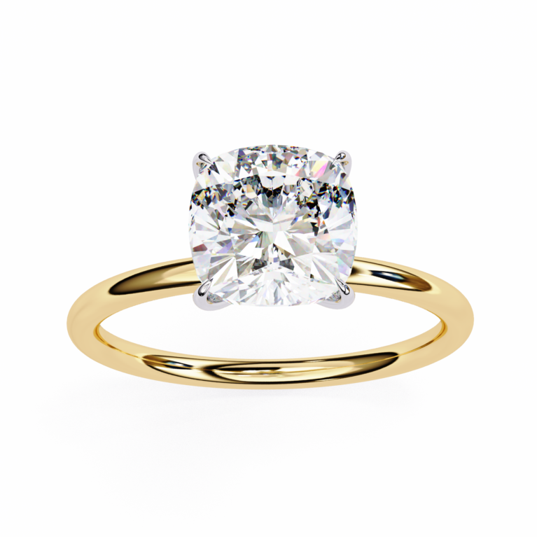 Velvet Dawn – Yellow Gold Solitaire Ring with Cushion Lab-Grown Diamond