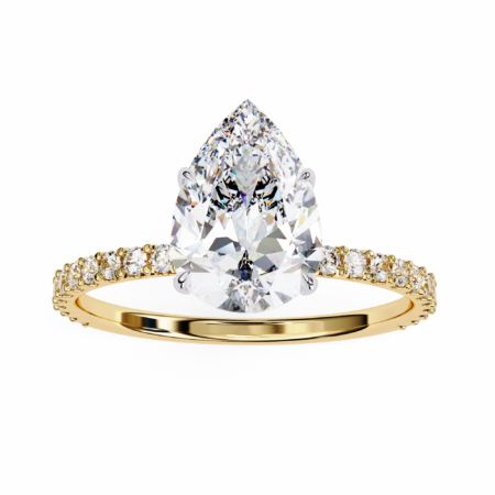 Tears of Joy – Yellow Gold Solitaire Ring with Pear Lab-Grown Diamond and Pavé Band