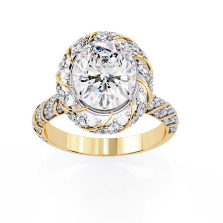 Gilded Twist Oval Halo Ring – Two-Tone Gold with Lab-Grown Diamonds