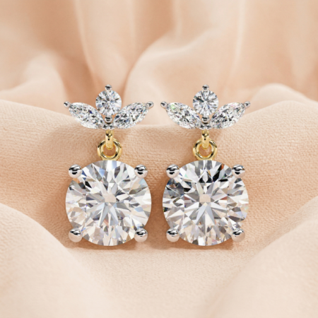 Ethereal Lotus – Yellow Gold Drop Earrings with Diamond Trefoil