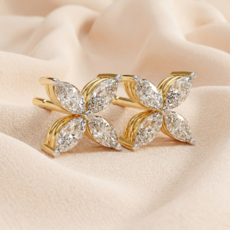 Petal Harmony – Yellow Gold Studs with Marquise Lab-Grown Diamond Cluster