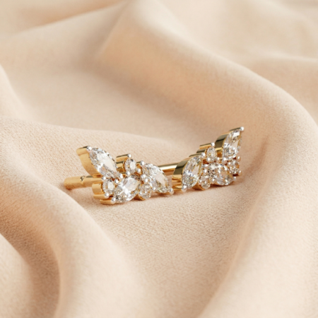 Botanical Arc – Yellow Gold Ear Climbers with Marquise Diamond Vine