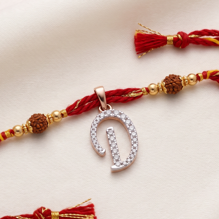 Initial Rakhi – 'D' Gold Rakhi-cum-Pendant