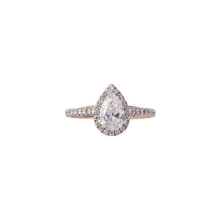 Ethereal Ascent – Gold Pear-Cut Lab-Grown Diamond Halo Ring with Split Shank