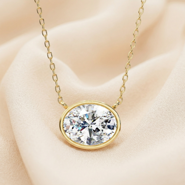 The Solstice Horizon – Gold East-West Necklace with Oval Lab-Grown Diamond