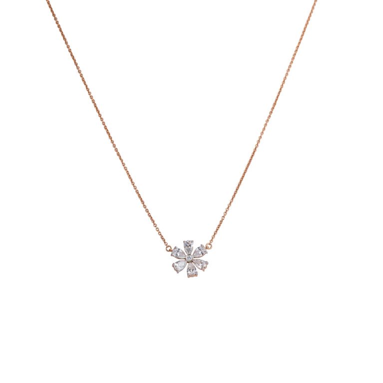 Radiant Petal Drift – Gold Floral Necklace with Pear-Cut Lab-Grown Diamonds