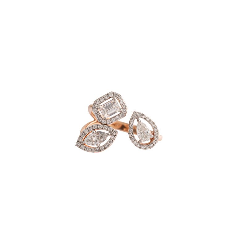 Trilogy of Light – Rose Gold Bypass Ring with Multi-Shape LGD Halos
