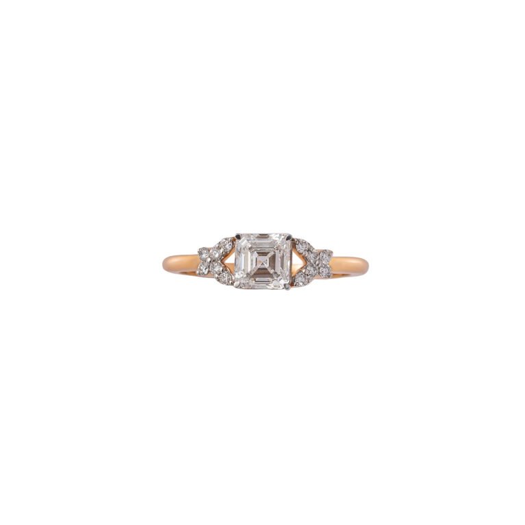 Geometric Muse – Rose Gold Ring with Asscher-Cut LGD and Pavé Accents