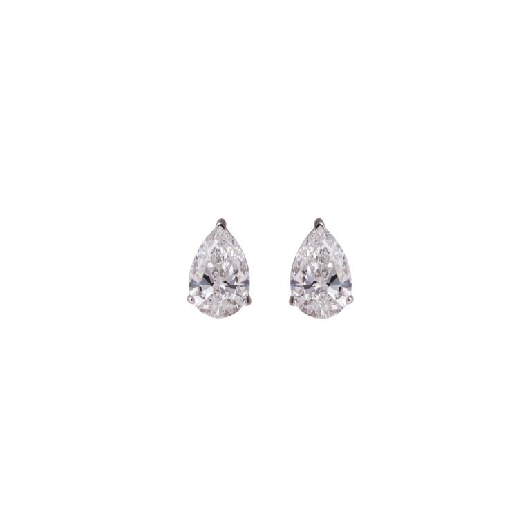 Liquid Light – White Gold Solitaire Studs with Pear Lab-Grown Diamonds