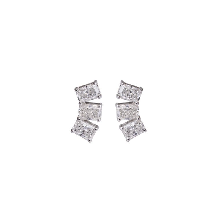 Geometric Flare – White Gold Studs with Radiant Lab-Grown Diamonds