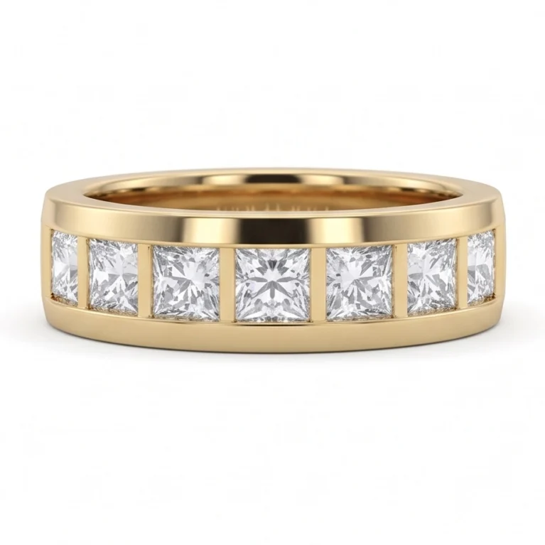 Geometric Sovereign – Band with Princess-Cut Lab-Grown Diamonds