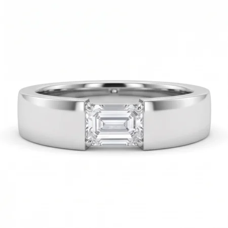 The Horizon Monolith – Tension-Style Band with East-West Emerald-Cut Lab-Grown Diamond