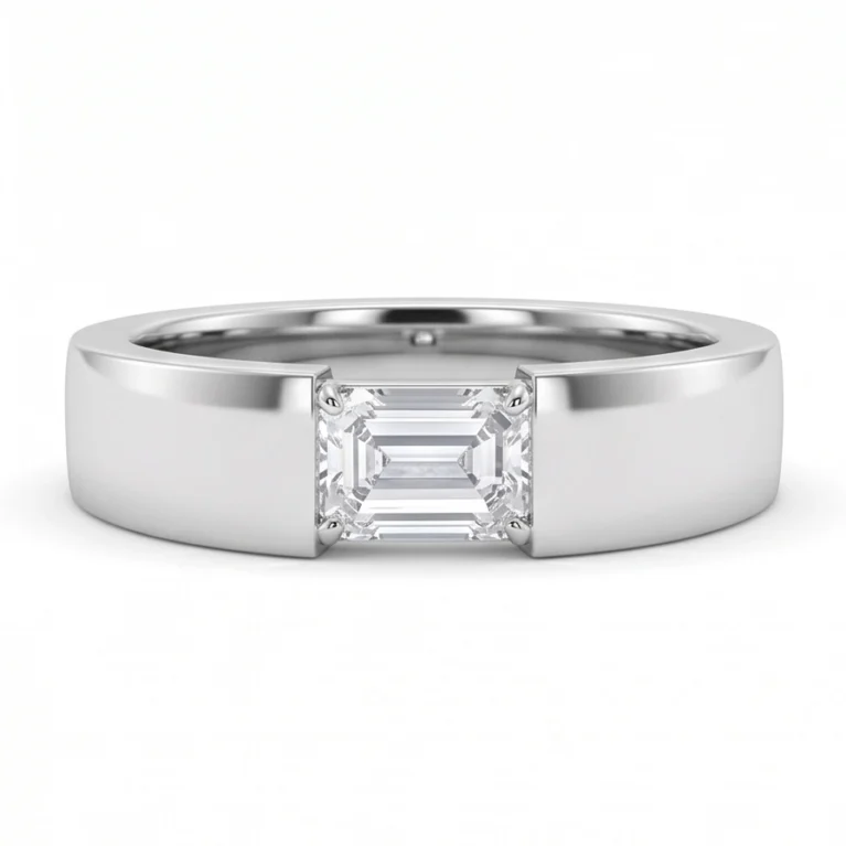 The Horizon Monolith – Tension-Style Band with East-West Emerald-Cut Lab-Grown Diamond