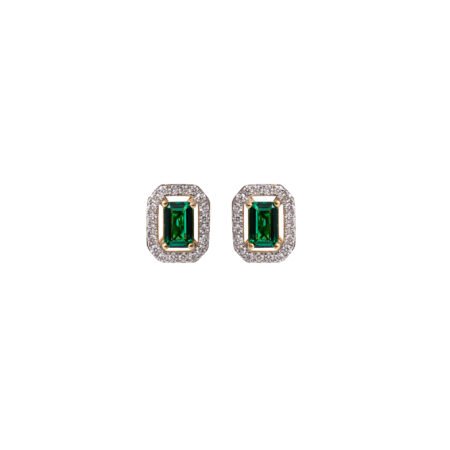 Verdant Aura – Gold Earrings with Emerald Colour stone and Diamond Halo