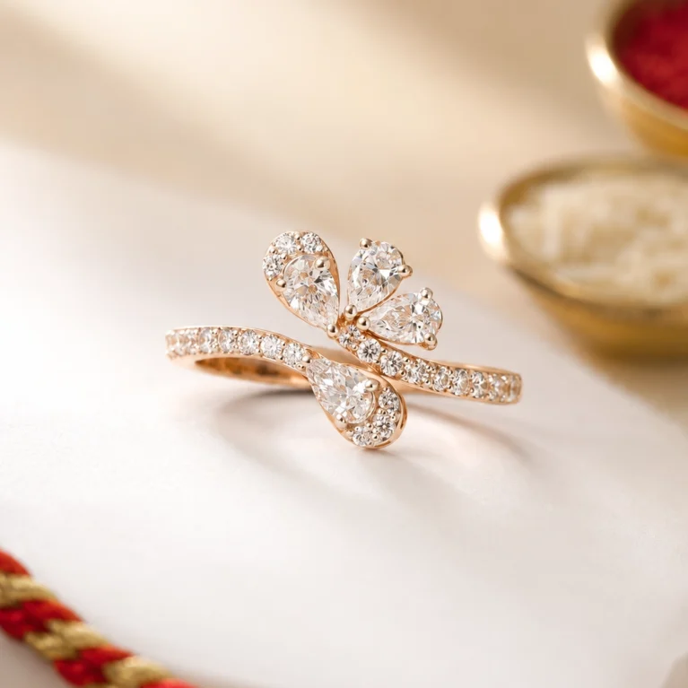 Dew Drop Petal – Rose Gold Ring with Pear-Cut Lab-Grown Diamond Petals